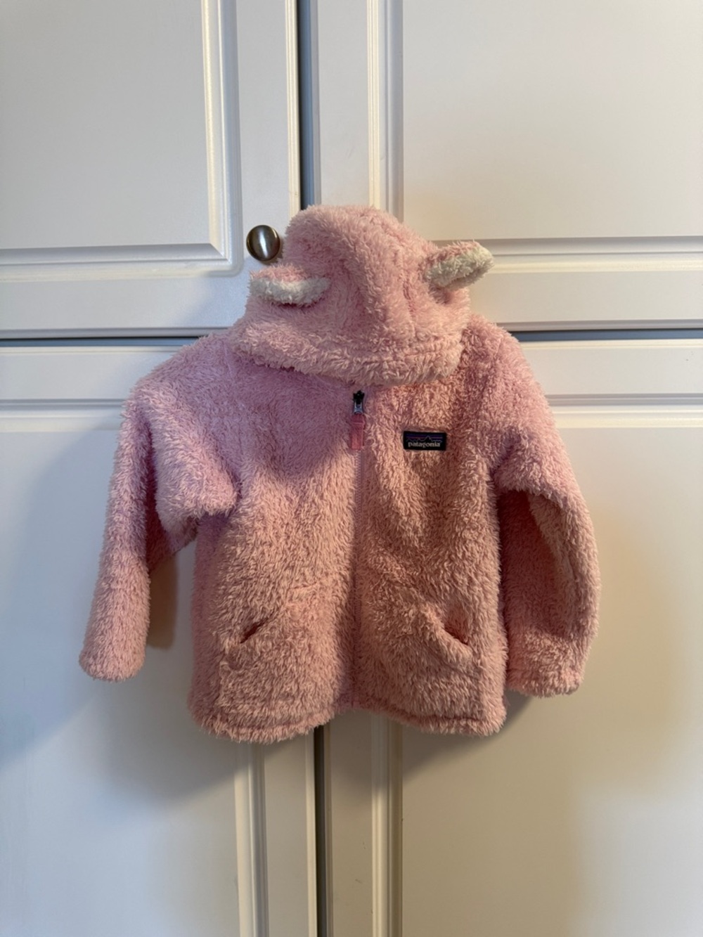Patagonia Kids Light Pink Plush Furry Friends Hooded Jacket with Ear Accents